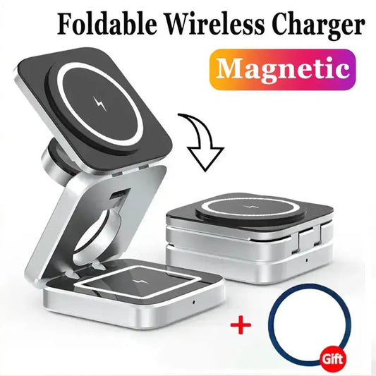 3 in 1 Magnetic Wireless Charger Stand Pad For iPhone 15 14 13 12 Pro Max IWatch 8 7 6 5 Airprods Macsafe Fast Charging Station