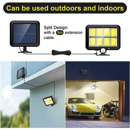 Solar Powered Floodlight PIR Motion Sensor Outdoor Split Spotlight Garage Security Wall Lamp COB Emergency Garden Street Lights