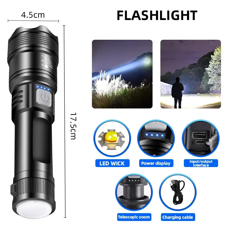 Powerful P50 Led Flashlights 5000LM Ultra Bright Tactical Light Emergency Spotlights Telescopic Zoom Light Built-in Battery