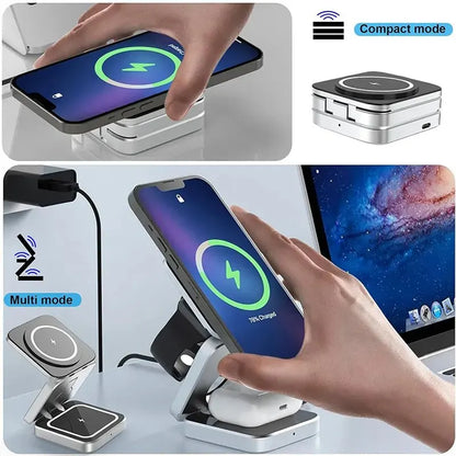 3 in 1 Magnetic Wireless Charger Stand Pad For iPhone 15 14 13 12 Pro Max IWatch 8 7 6 5 Airprods Macsafe Fast Charging Station