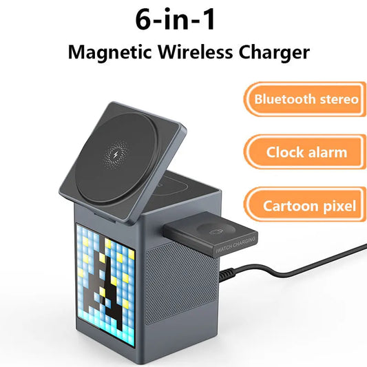 Bluetooth Speaker 3 in 1 Wireless Charger For iPhone 15 14 13 12 Fast Charging Station For Apple Watch 9 8 7 6 5 4 With Clock