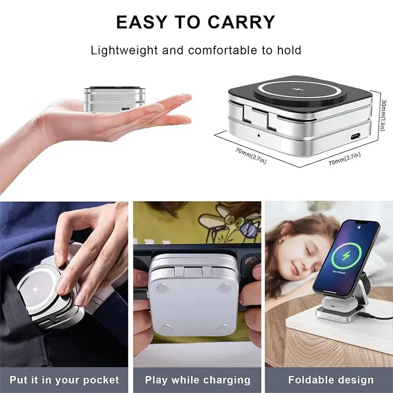 3 in 1 Magnetic Wireless Charger Stand Pad For iPhone 15 14 13 12 Pro Max IWatch 8 7 6 5 Airprods Macsafe Fast Charging Station