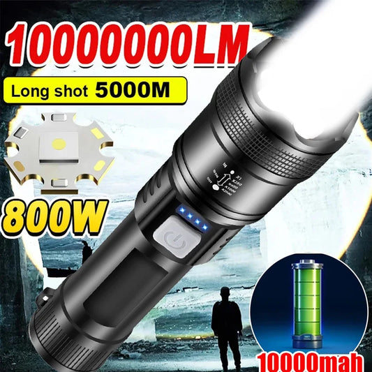 Powerful P50 Led Flashlights 5000LM Ultra Bright Tactical Light Emergency Spotlights Telescopic Zoom Light Built-in Battery