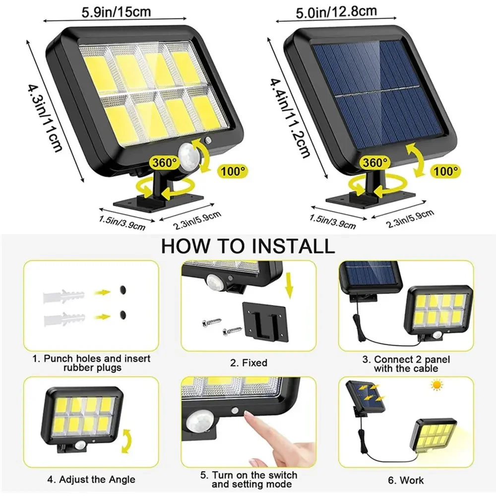 Solar Powered Floodlight PIR Motion Sensor Outdoor Split Spotlight Garage Security Wall Lamp COB Emergency Garden Street Lights