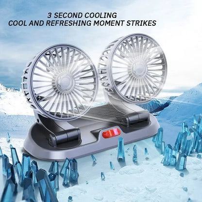 5VCar Fan Cooling Car Fan Dual Head Usb Car Fan 2 Speeds Adjustable Auto Cooler Air Fan Car Accessories Wind Regulation