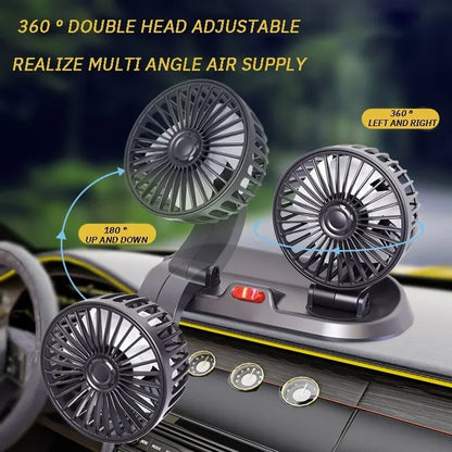 5VCar Fan Cooling Car Fan Dual Head Usb Car Fan 2 Speeds Adjustable Auto Cooler Air Fan Car Accessories Wind Regulation