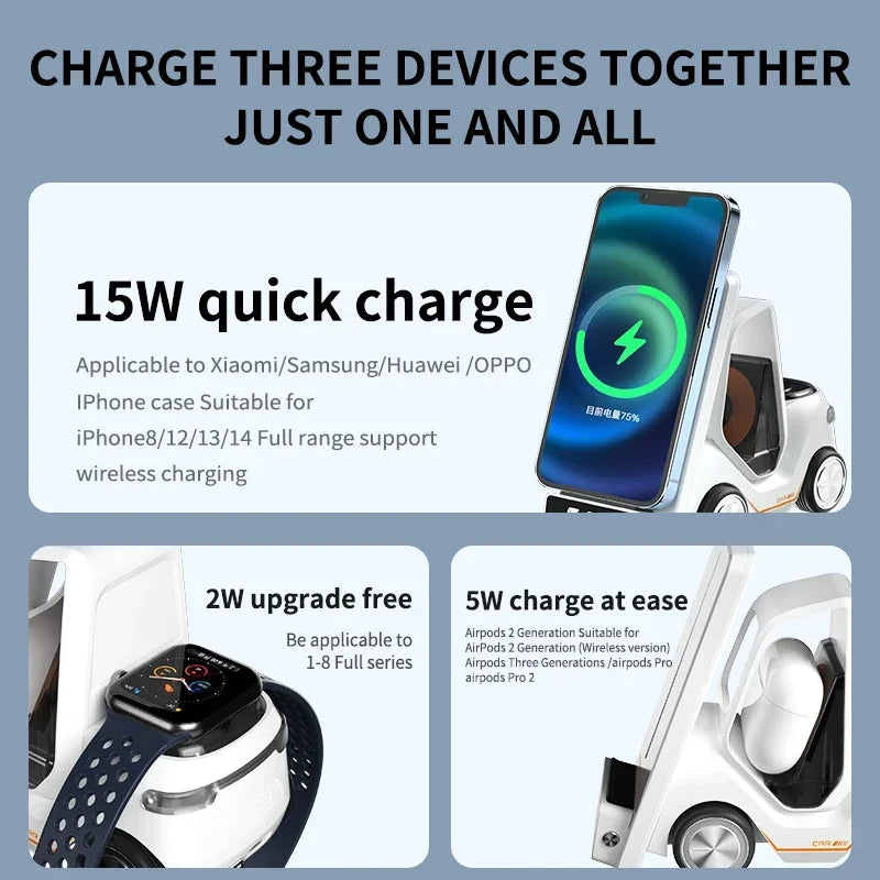 Wireless Chaarger Stand 5 In 1 Alarm Clock For IPhone 15 14 13 12 Pro Max 8 X XS XR iWatch 8 7 6 5 Airpods Fast Charging Station